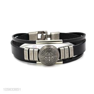 Resonable price retro punk men leather bracelet alloy charms bracelet