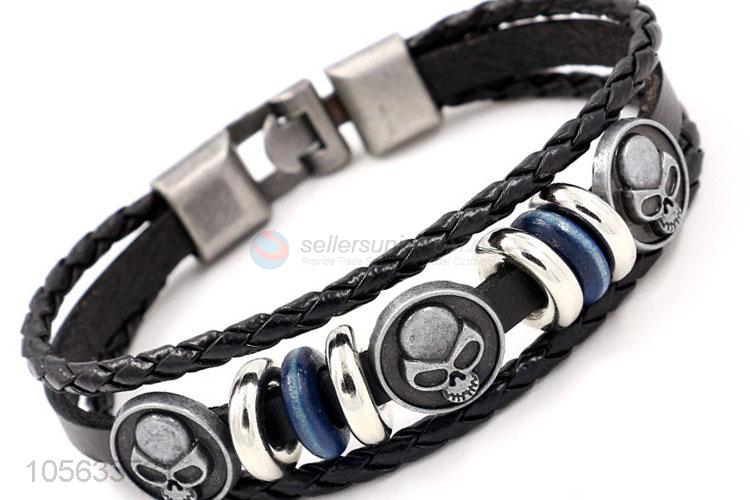 New arrival handmade mens leather bracelet retro alloy braided bracelet