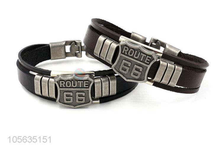 Latest design retro styles multitier mens leather bracelets with charms