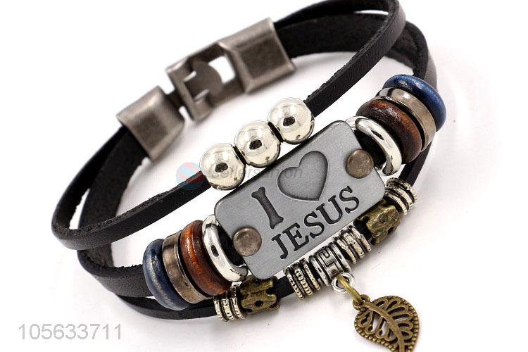 Premium quality multitier men leather bracelet vintage braided bracelet