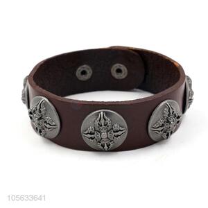 Factory wholesale retro punk genuine leather mens bracelets