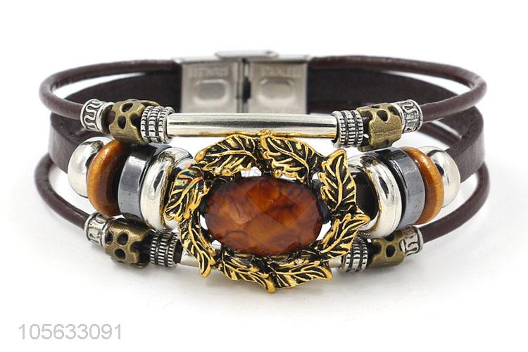 Customized retro leather braided bracelet charms bracelets for men