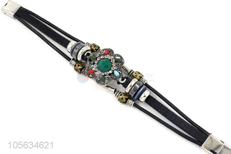 Bottom price retro styles handmade mens leather bracelets with charms