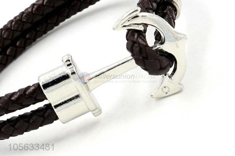 Factory sales mens favor handmade retro braided leather anchor bracelet