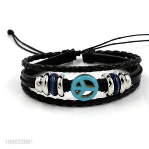 Most popular retro punk men leather bracelet alloy charms bracelet