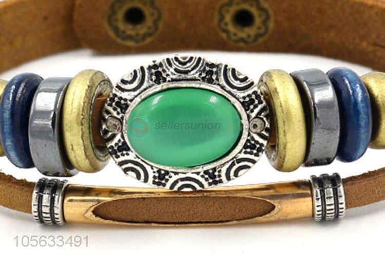 Manufacturer custom retro adjustable leather bracelet with rivets