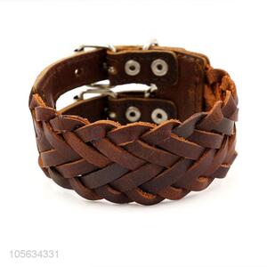 Top sale mens favor handmade retro wide braided leather bracelet