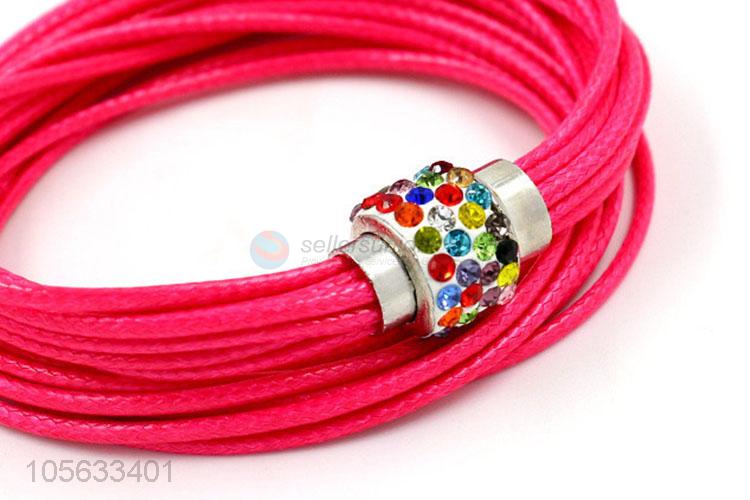 China maker handmade multitier braided rope bracelet with colorful stones