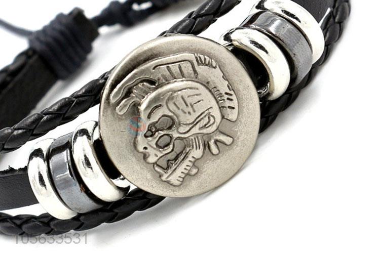 Factory supply handmade mens leather bracelet retro alloy braided bracelet