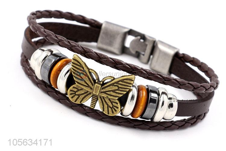 Made in China multilayer leather braid bracelet retro mens bracelets