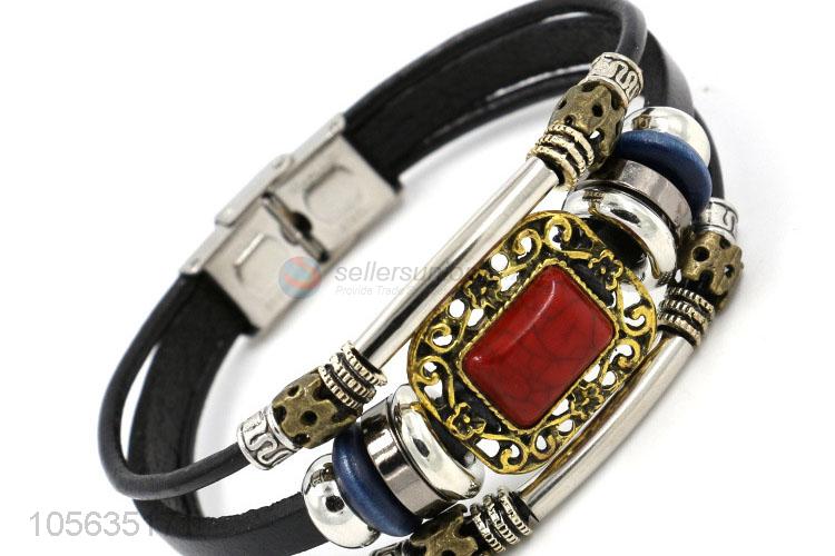 New products retro multilayer leather bracelet charms bracelet