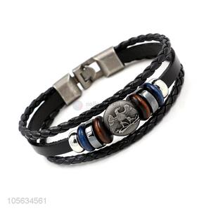 China OEM handmade mens leather bracelet retro alloy braided bracelet