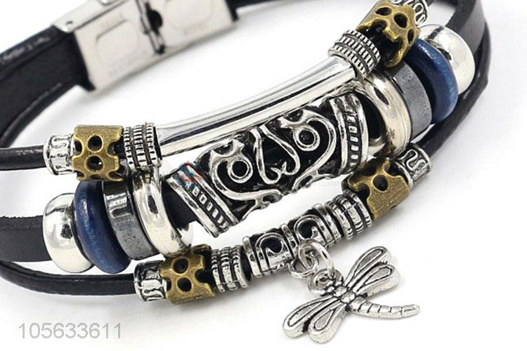 Cheap wholesale multitier men leather bracelet vintage braided bracelet