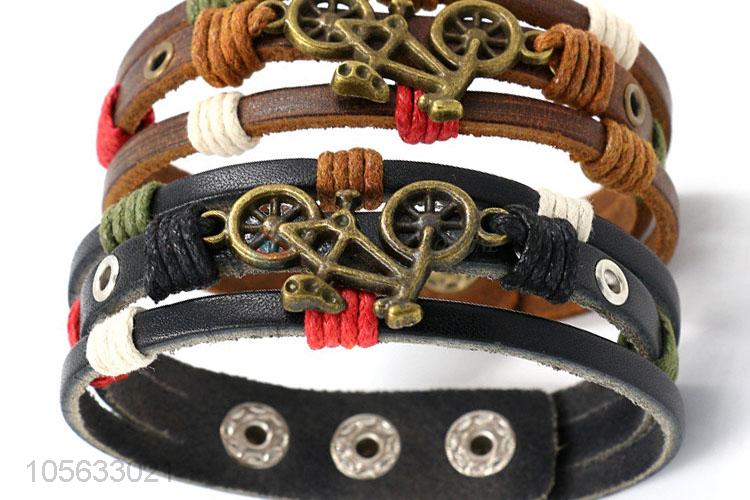 Good quality retro styles handmade mens leather bracelets with charms