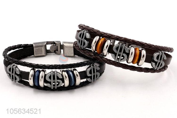 Good quality retro styles handmade mens leather bracelets with charms