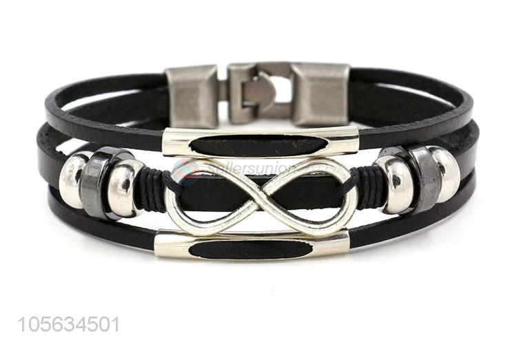 Low price multilayer handmade retro multitier leather bracelet for men