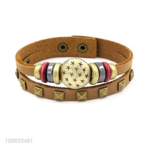 Manufacturer custom retro adjustable leather bracelet with rivets