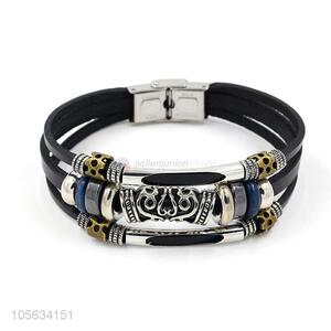 Top manufacturer fashion charm custom men leather handmade bracelet