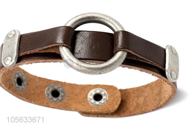 Made in China retro styles mens leather bracelets with circle charms