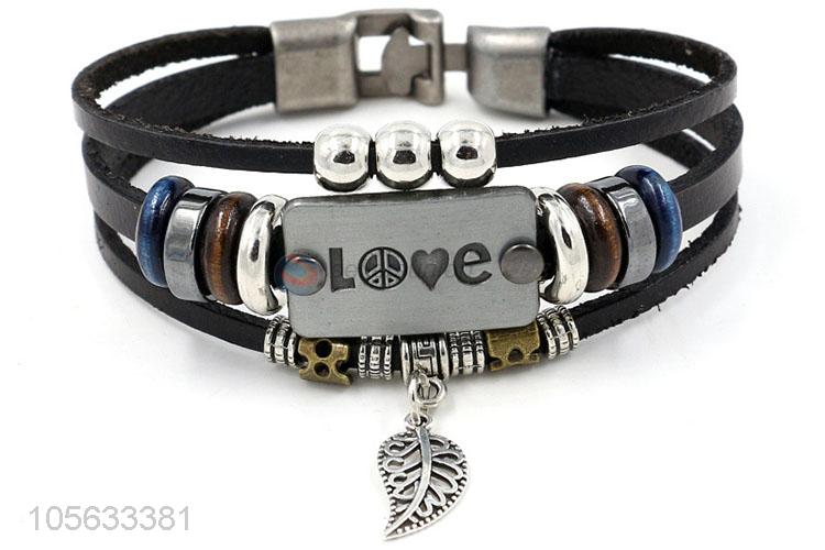 Best quality multitier men leather bracelet vintage braided bracelet