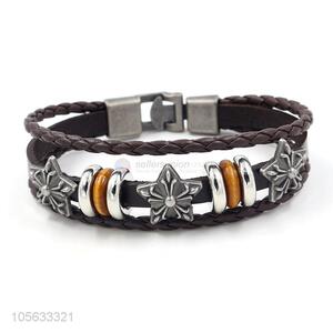 Latest design retro styles handmade mens leather bracelets with charms