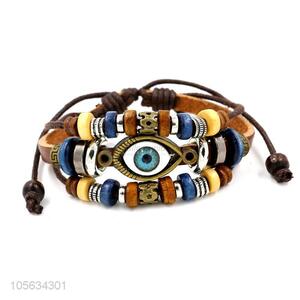 Promotional products multitier men leather bracelet vintage alloy eye bracelet