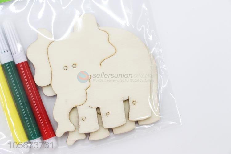 Wholesale Cute Elephant Shape Wooden DIY Colour Craft Kits