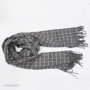 Best Price Winter Warm Gray Plaid Scarf with Tassel