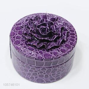 Top quality round textured pu ornaments storage box with mirror