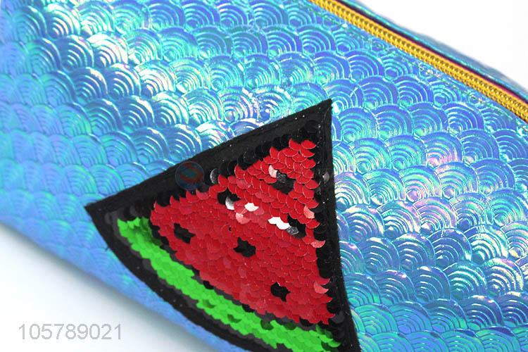 Wholesale cheap watermelon pu leather zipper cosmetic bag