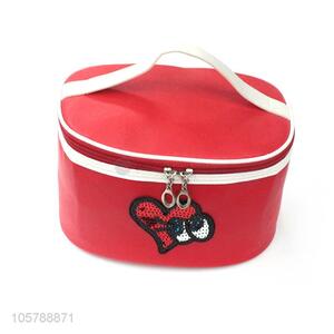 Cute design round printed pu leather zipper cosmetic bag