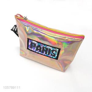 Beautiful style custom letter sequins pu makeup bag beauty bag