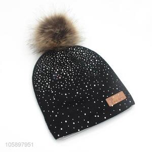 Best Quality Fur Pom Pom Hat Knitted Beanie Cap