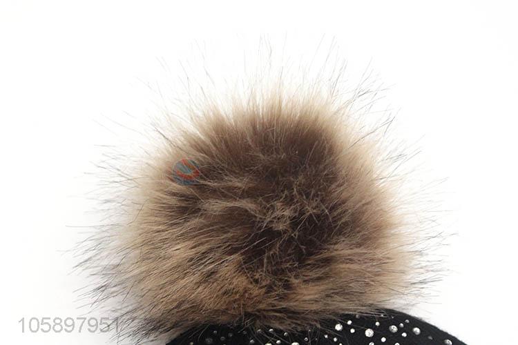 Best Quality Fur Pom Pom Hat Knitted Beanie Cap