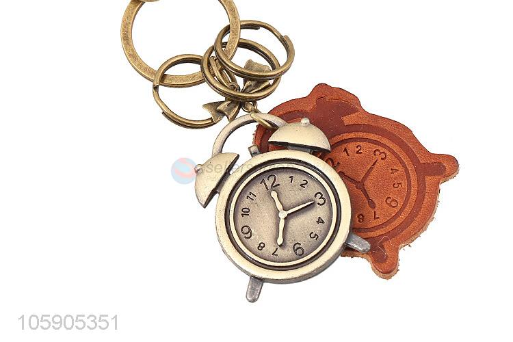 Factory customized alarm clock pendant key chain leather key ring