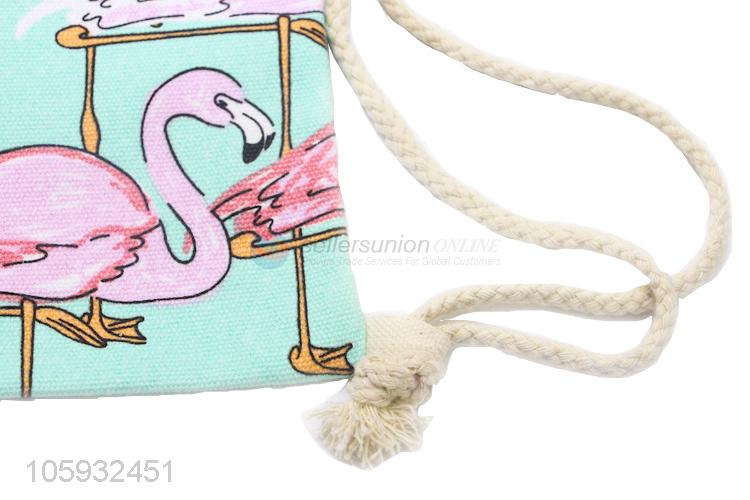 Best Price Flamingo Pattern Rope Canvas Backpack