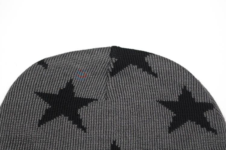 Chinese factories pentagram pattern winter plus velvet thick knitted beanie hat