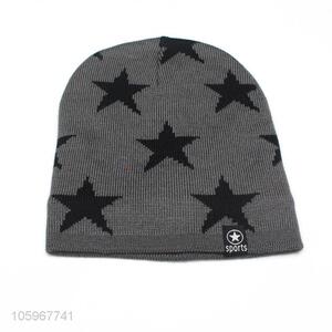 Chinese factories pentagram pattern winter plus velvet thick knitted beanie hat