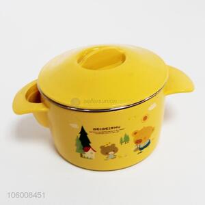 High sales cute yellow stainless steel kids bowls with lid