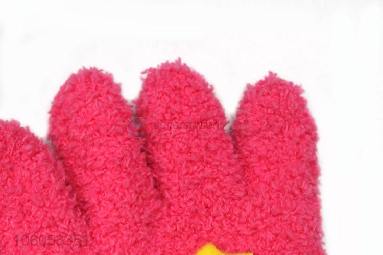 High sales winter warm microfiber knitted red color children gloves