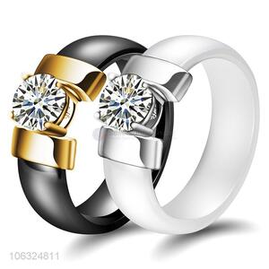 Factory Cheap Smooth Couple Rhinestone Black White Ceramic Ring