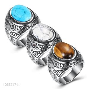 Factory Price Punk Style Titanium Steel Men'S Turquoise Ring Design