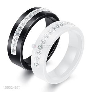 Fashion Women Crystal White Black Ceramic Rings Jewelry