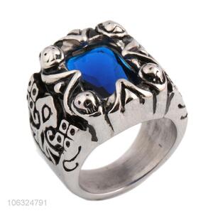 Fashion Men'S Titanium Steel Crystal Gem Ring