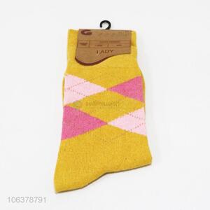 Wholesale women winter colorful rhombus pattern jacquard long socks