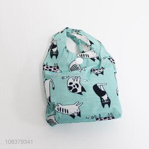 New arrival cute cat printed polyester shopping bag with with small pouch