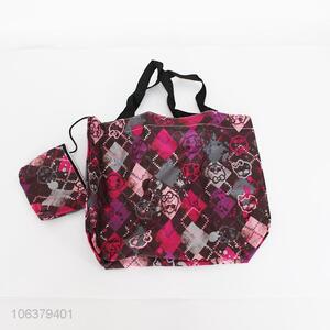 Wholesale fashionable printing polyester shopping bag with small pouch