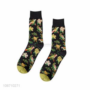 Custom Flowers Birds Pattern Cotton Socks Mid-Calf Length Sock