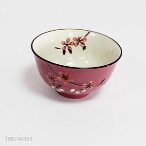 Contracted Design Flowers Printed Round Ceramic Bowl