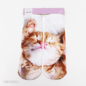 Popular stylish cat print thin women colorful sublimation socks